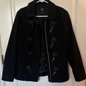 GAP Black Wool-Blend Toggle Pea Coat